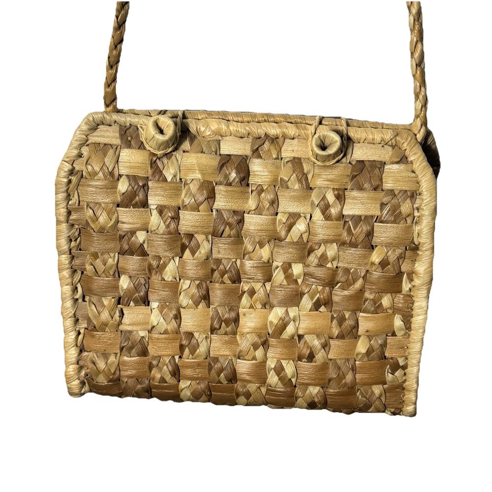 Vintage Woven Palm Leaf Purse Basket Weave Shoulder Bag Boho Coastal Grandmother